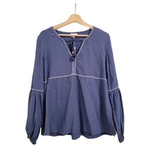 Shyanne Blue Cotton Blouse Boho Size M
